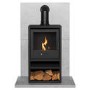 Acantha Tile & Hearth Set in Concrete Effect with OKO S1 Stove Log Store & Angled Pipe