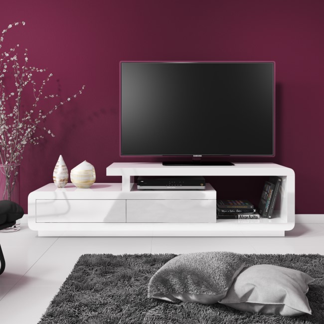 Evoque Geometric TV Unit in White High Gloss with Touch Open Drawers