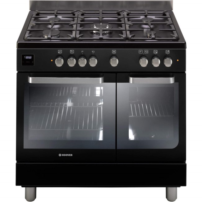 Hoover HGD9395BL 90cm Twin cavity dual fuel range cooker MF/Conv ovens 5 gas burners A/A Energy. DATE TBA