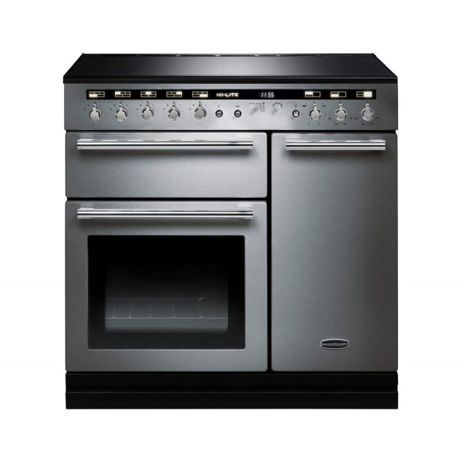 Rangemaster 104450 Hi Lite 90cm Electric Range Cooker With Induction Hob Stainless Steel Chrome