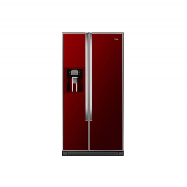 GRADE A2 - Haier HRF-663CJR 500L Frost Free American-style Fridge Freezer With Ice And Water Dispenser - Red Gl