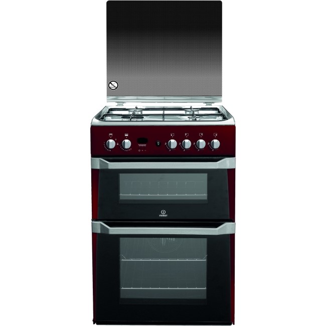 Indesit ID60G2R 60cm Double Oven Gas Cooker - Red