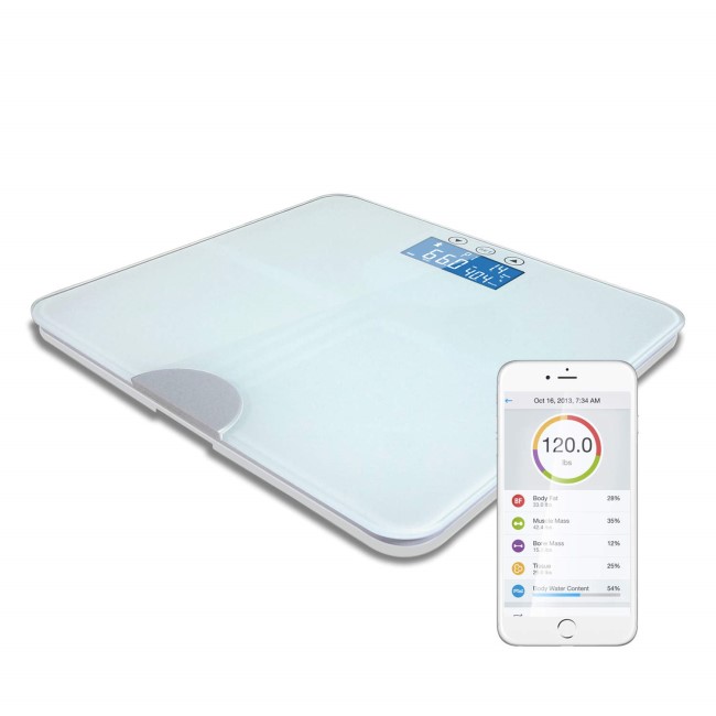 electriQ Bluetooth Smart Body Scale with Specialised ITO Glass and FREE iOS & Android app - White 