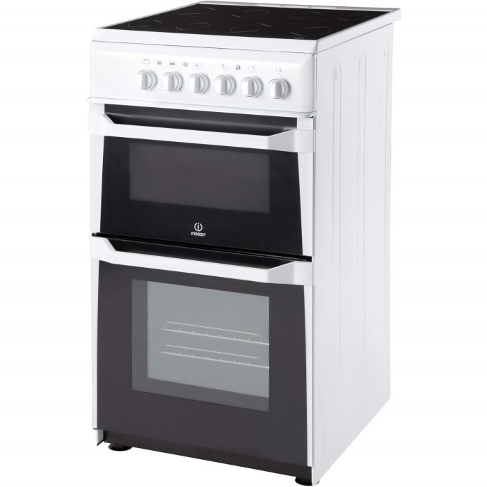 Indesit IT50CWS 50cm Double Cavity Electric Cooker With Ceramic Hob White Appliances Direct