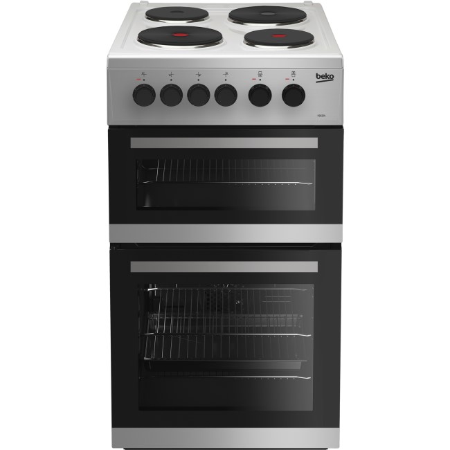 Beko KD533AS 50cm Twin Cavity Electric Cooker With Solid Plate Hob - Silver