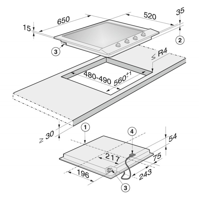 Miele KM2010SS 65cm Wide 4 Burner Gas Hob Stainless Steel