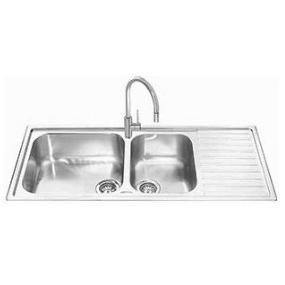 GRADE A2 - Smeg LGM116D Alba 116cm Stainless Steel DB Single Right Hand Drainer Fabric Finish Inset Sink