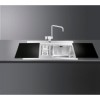 Smeg LI915NS Iris 90cm Stainless Steel 1.5 Bowl Single Left Hand Drainer Inset Sink With Black Glass Chopping Boards