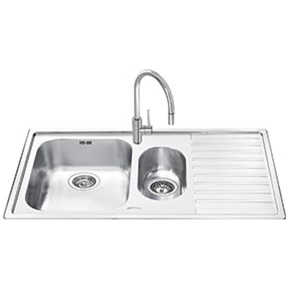 Smeg LM102D-2 Alba 1.5 Bowl Inset Fabric Finish Stainless Steel Sink With Right Hand Drainer