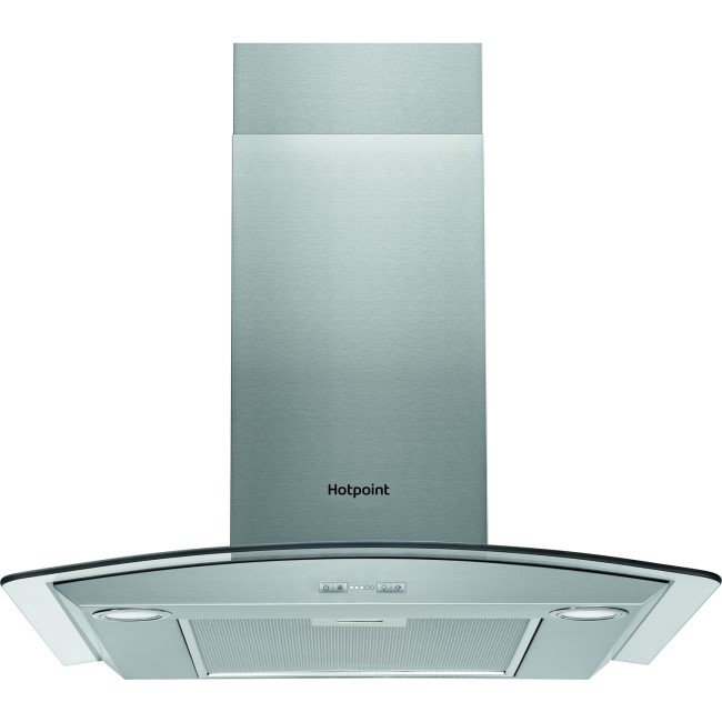 GRADE A1 - Hotpoint PHGC75FABX 70cm Chimney Cooker Hood Stainless Steel With Curved Glass Canopy