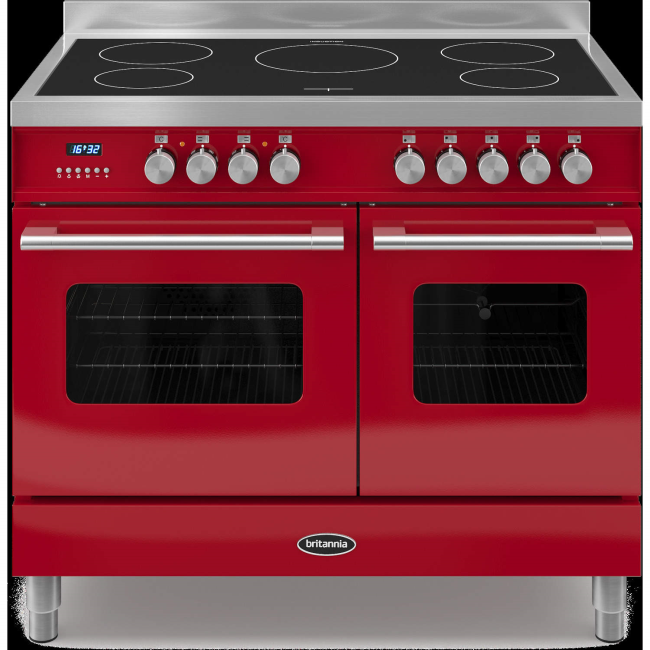 Britannia RC-10TI-DE-RED Delphi Twin Oven 100cm Electric Range Cooker With Induction Hob - Gloss Red