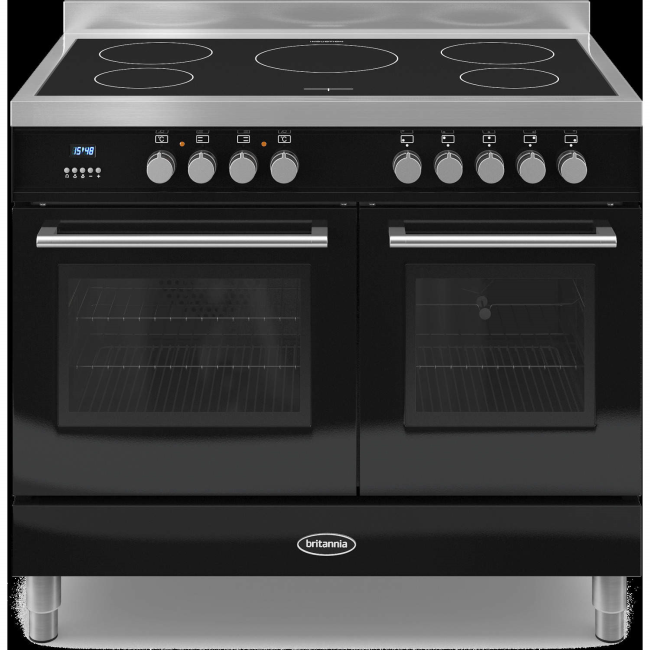 Britannia RC-10TI-QL-K Q Line Twin Oven 100cm Electric Range Cooker With Induction Hob - Gloss Black