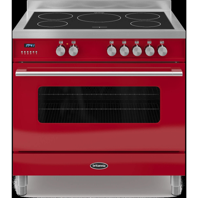 Britannia RC-9SI-DE-RED Delphi Single Oven 90cm Electric Range Cooker With Induction Hob - Gloss Red