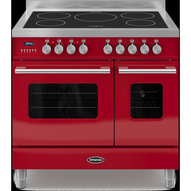 Britannia RC-9TI-DE-RED Delphi Twin Oven 90cm Electric Range Cooker With Induction Hob - Gloss Red
