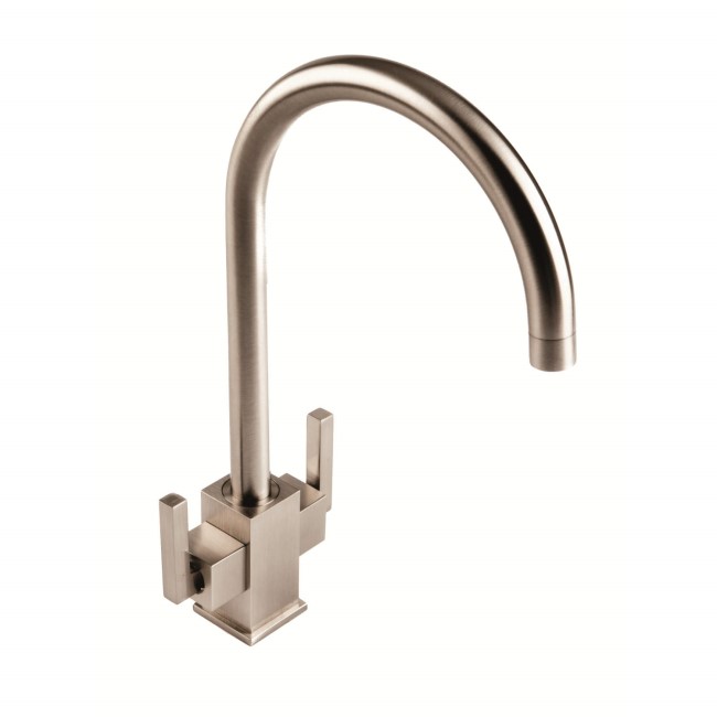1810 Sink Company Brushed Steel Twin Lever Aerated Mixer Kitchen Tap - Ruscello