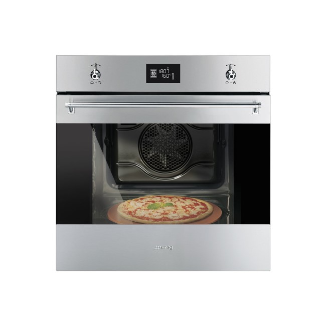 Smeg SF6390XPZE 60cm Classic Stainless Steel And Eclipse Glass Multifunction Single Oven With Pizza A-Plus With Soft Close Door