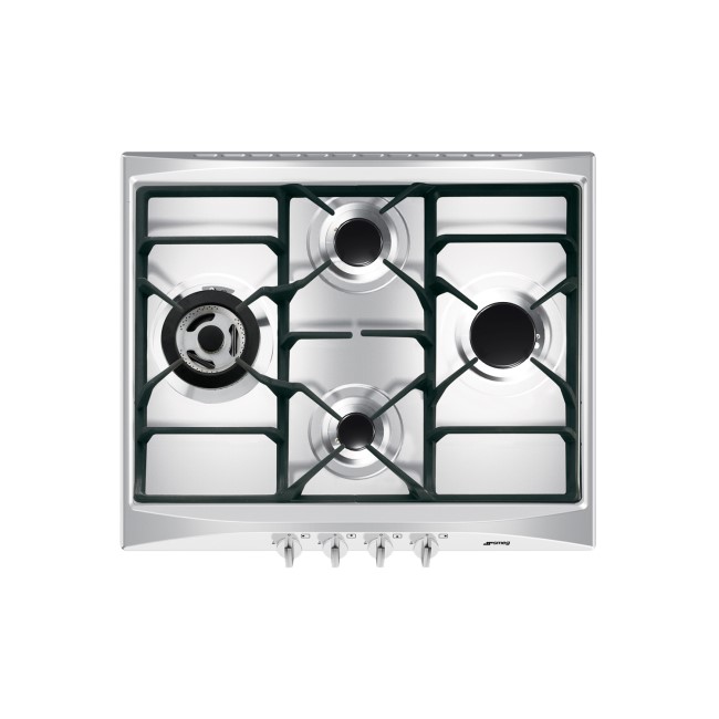 Smeg SR264XGH Cucina 60cm Stainless Steel 4 Burner Gas Hob with New Style Controls