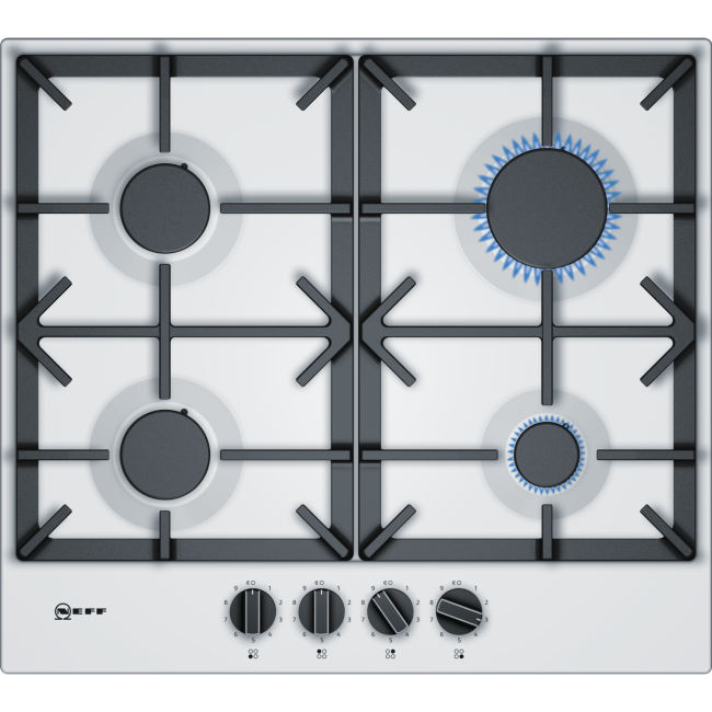 Neff T26DS49W0 N70 59cm Four Zone Gas Hob White With Cast Iron Pan Stands