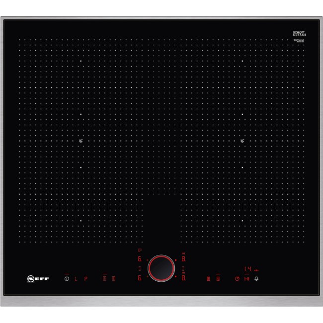 Neff T66TS61N0 59cm TwistPad Fire Control Four Zone Induction Hob With 2 FlexInduction Zones Black With Stainless Steel Frame