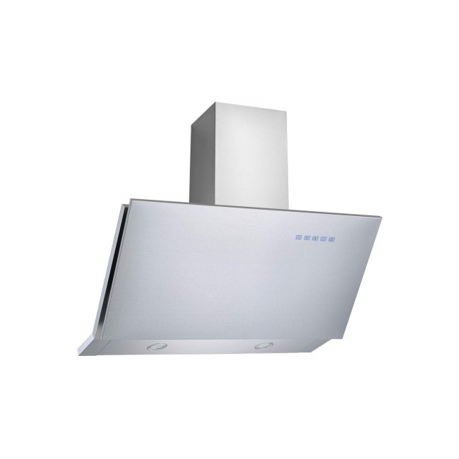 GRADE A1 - electriQ Sloping Stainless 90cm Cooker Hood Includes Optional Chimney 