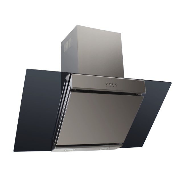 electriQ 90cm Angled Chimney Cooker Hood - Stainless Steel and Black Glass