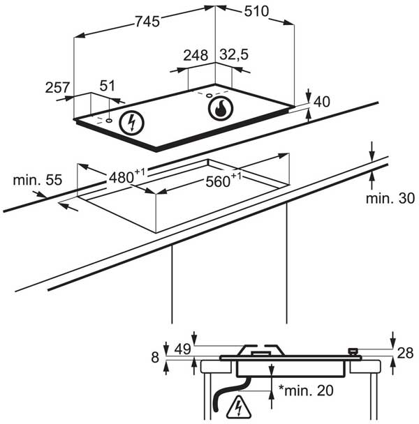 Electrolux EGH7253SOX Dimensions