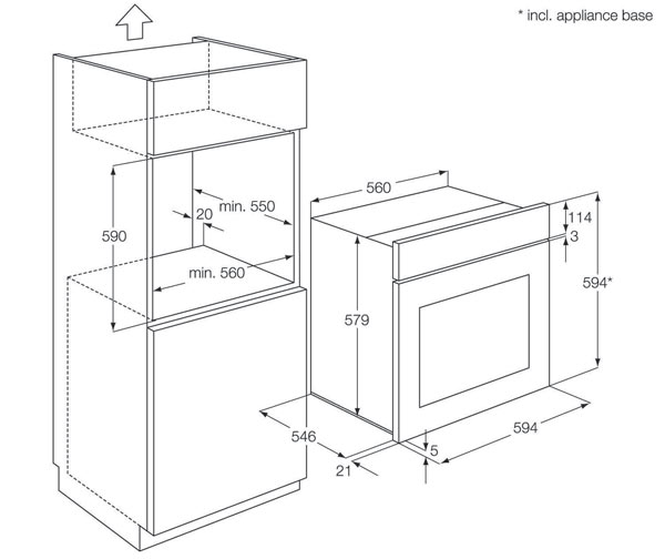 AEG BE2002021W Fan Oven Dimensions