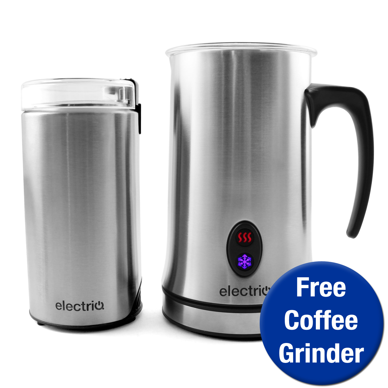 ELECTRIQ SILVER HOT Cold Milk Frother Warmer Latte Foam Maker With Free