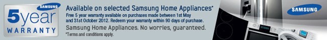 FREE 5 year warranty on selected Samsung products