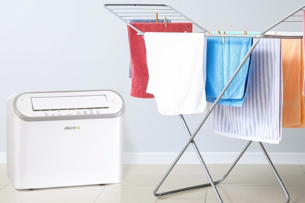 Dehumidifier drying laundry