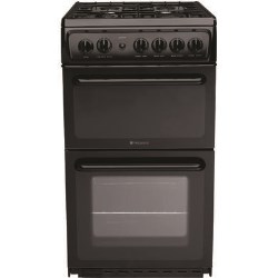 Hotpoint 50cm Twin Cavity Gas Cooker in Black - HAG51K