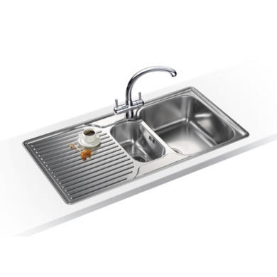 1.5 Bowl Chrome Stainless Steel Kitchen Sink with Right Hand Drainer - Franke Ariane