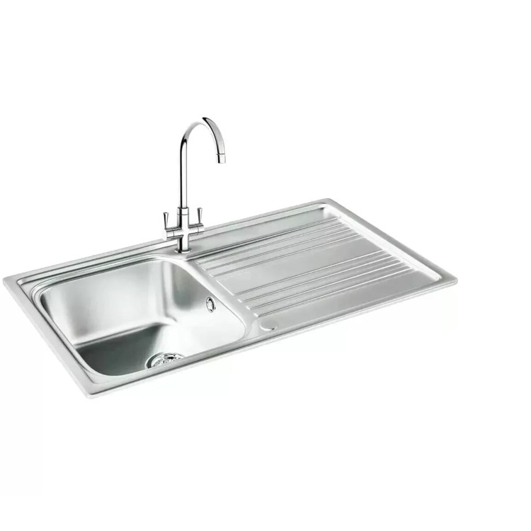 Carron Phoenix Rapid 90 Single Bowl Inset Chrome Stainless Steel Kitchen Sink with Reversible Drainer