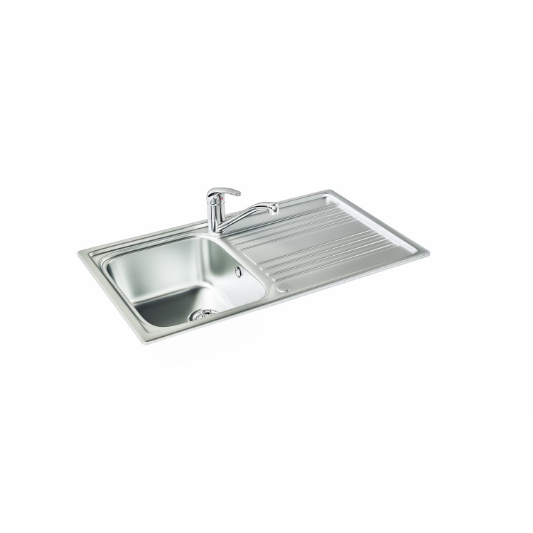 Carron Phoenix Rapid 90 Single Bowl Inset Chrome Stainless Steel Kitchen Sink with Reversible Drainer