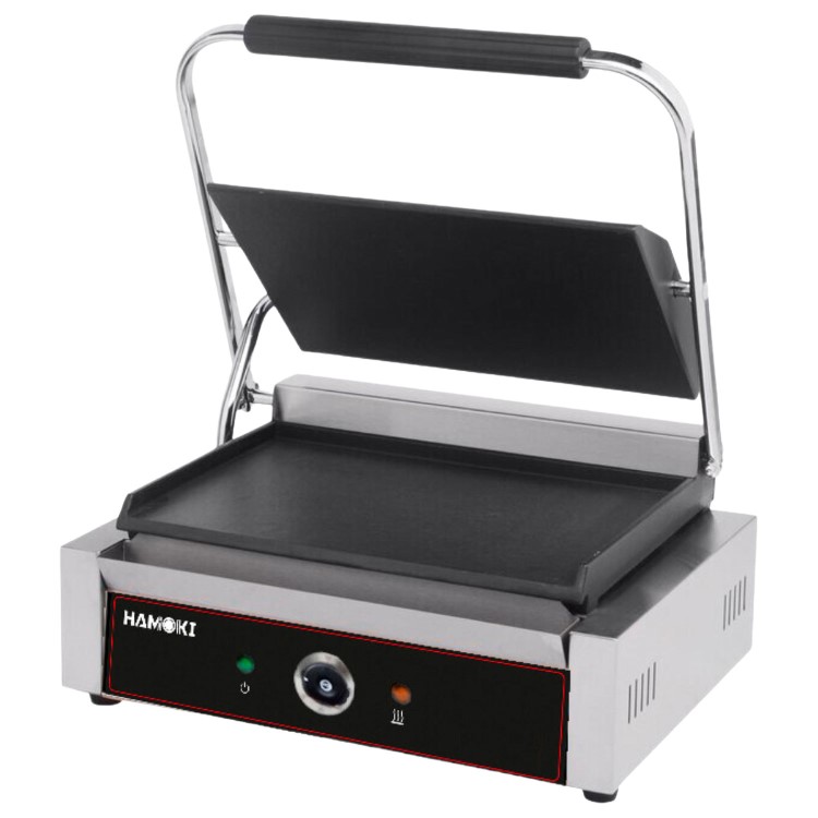 Hamoki PG-MB Single Large Bistro Contact Grill Smooth Flat Top and Bottom Plates. 13 amp Plug In Panini Grill