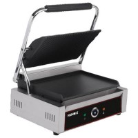 Hamoki PG-MC Single Large Bistro Contact Grill Ribbed Top & Flat Bottom Plate. 13 amp Plug In Panini Grill