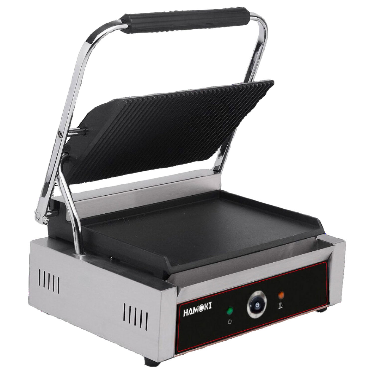 Hamoki PG-MC Bistro Large Single Contact Grill with Ribbed Top & Flat Bottom Plate
