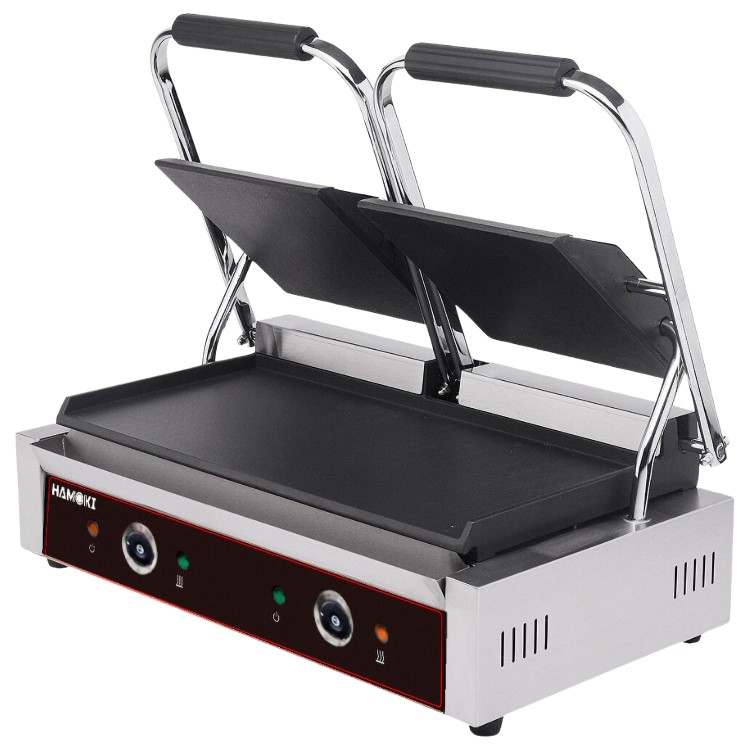 Hamoki PG-25F Twin Contact Grill. Flat Top and Bottom Plates. 2 x 13 amp Plug In Panini Grill