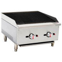Hamoki ECB-24SX Premium Gas Countertop 2 Burner Charbroiler Dual Controls 60000 Btu/hr