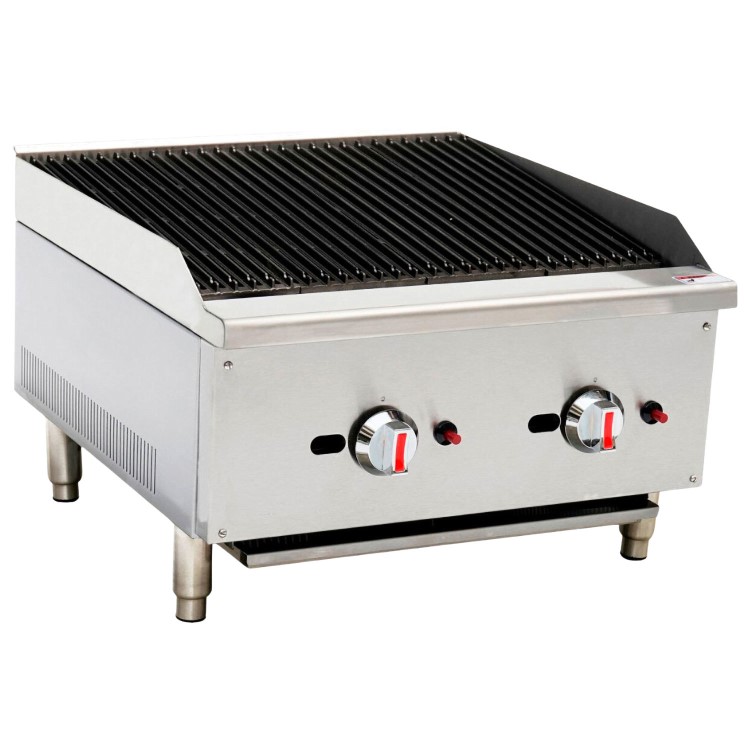 Hamoki ECB-24SX Premium Gas Countertop 2 Burner Charbroiler Dual Controls 60000 Btu/hr