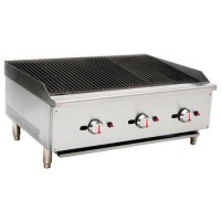 Hamoki ECB-36SX Premium Large Gas Countertop 3 Burner Charbroiler Triple Control 90000 Btu/hr