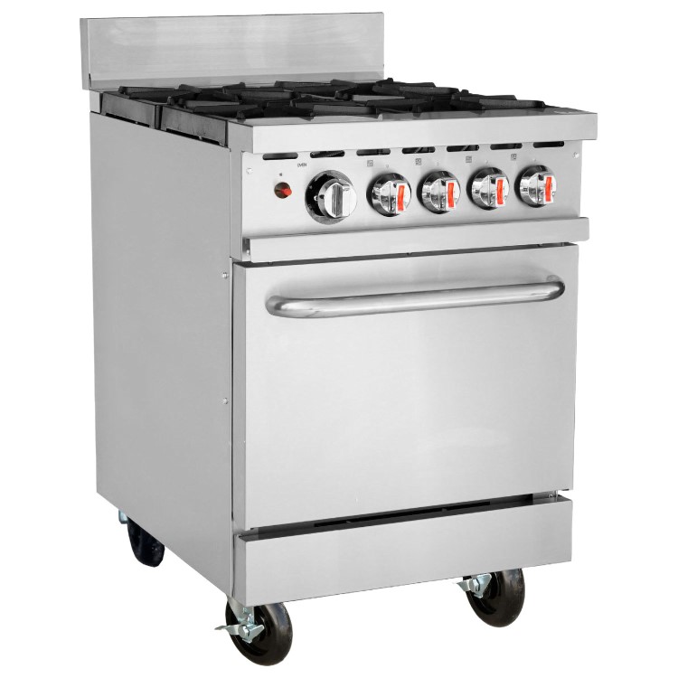 Hamoki HKR-4S Heavy Duty Commercial 4 Burner Natural Gas Range Cooker On Castors Includes LPG Conversion Jets 151000 BTU - 34 kW