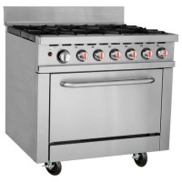 Hamoki HKR-6S Heavy Duty Commercial 6 Burner Natural Gas Range Cooker On Castors Includes LPG Conversion Jets 211000 BTU - 47kW