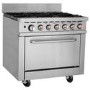 Hamoki HKR-6S Heavy Duty Commercial 6 Burner Natural Gas Range Cooker On Castors Includes LPG Conversion Jets 211000 BTU - 47kW