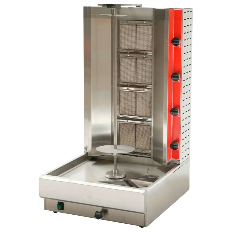 Hamoki KB-4 Natural Gas 4 Burner Kebab Grill - Rotating Turntable - Bottom Mounted Motor - 14kW - 38000btu