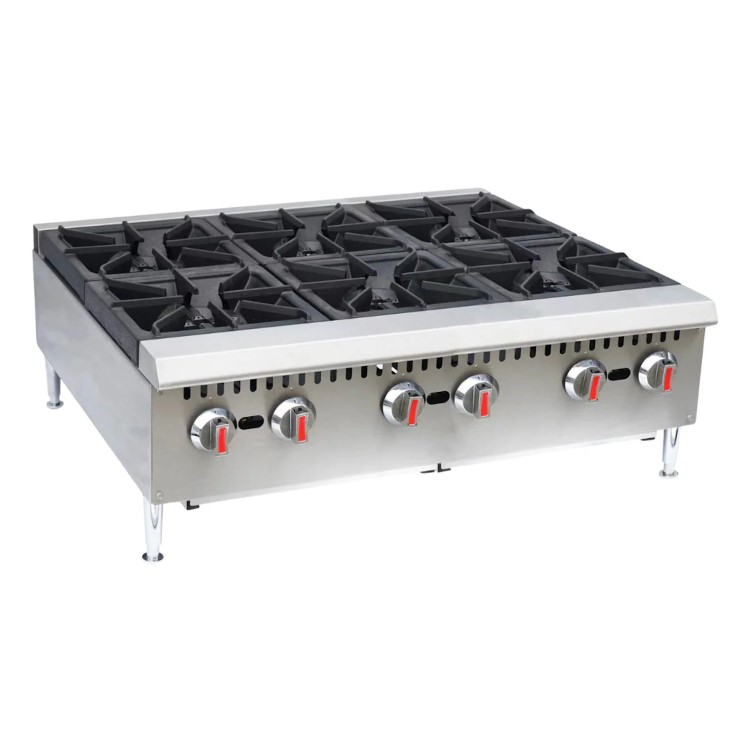 Hamoki GHP-6L Commercial 6 Burner Freestanding Gas Hob Boiling Top. 160000 BTU/hr. 42kW. Natural Gas With FREE LPG Conversion Kit Included. 101103