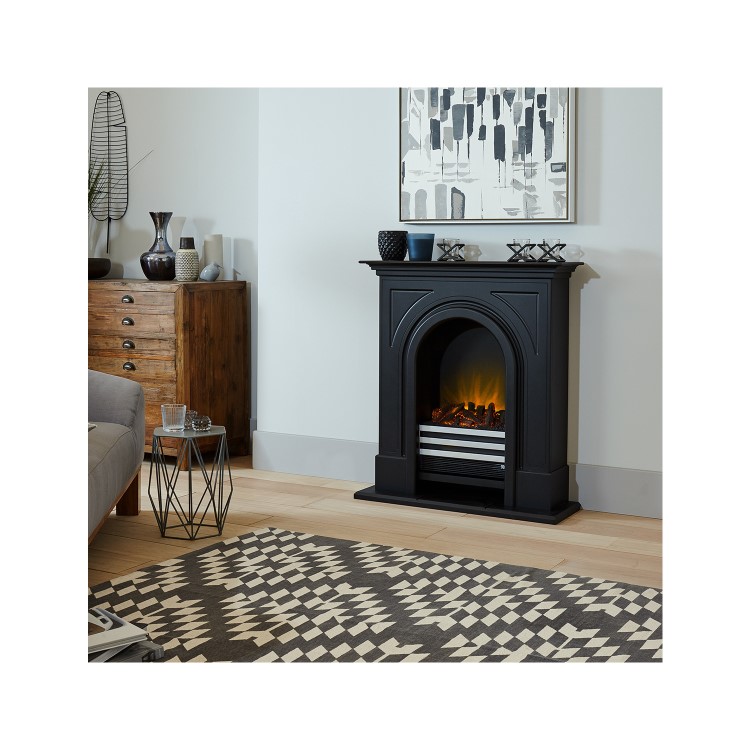 Adam Durham Black Cast Effect Electric LED Fireplace Suite
