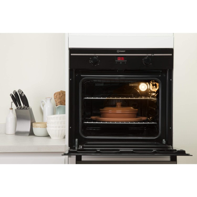Indesit FIM33KABK Fanned Electric Built In Single Oven With Programmable Timer In Black