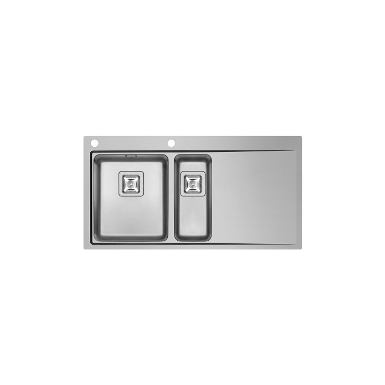 GRADE A1 - 1.5 Bowl Chrome Stainless Steel Kitchen Sink with Right Hand Drainer - Taylor & Moore Oakley