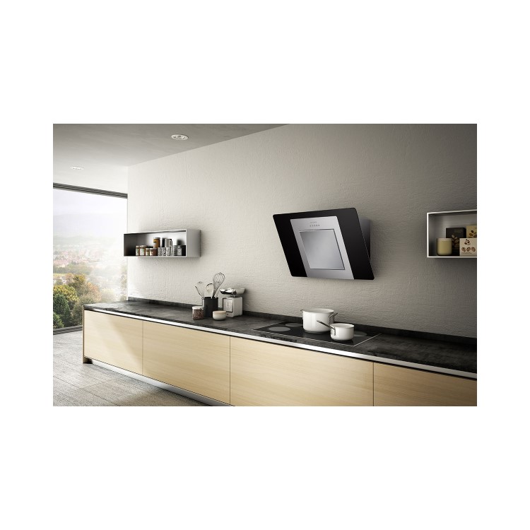 Faber City Black 60 cm Angled Cooker Hood - Black Glass